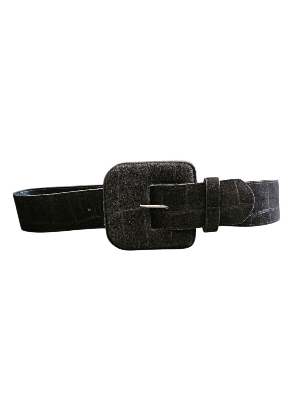 Vintage Chetta B Black Suede Leather Wide Belt with Square Buckle Size S